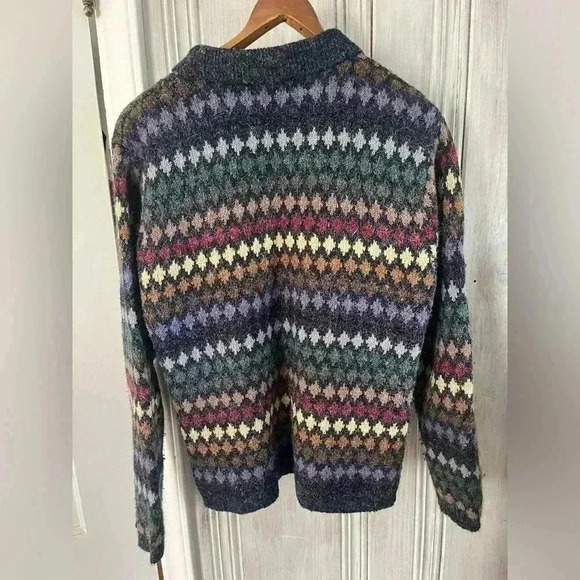 90s Vintage Eclectic Grandpa Coastal Grandma preppy Earthy Fair Isle Cardigan Lg - Picture 2 of 11